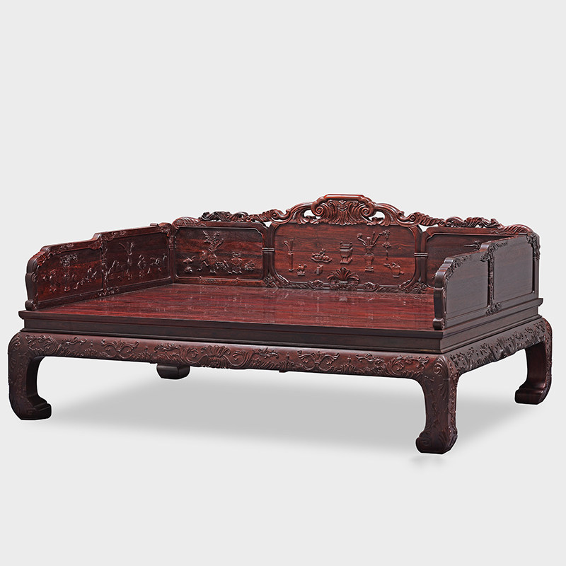 得善红木罗汉床印度小叶紫檀满雕花西蕃莲罗汉床故宫款复刻无拼补
