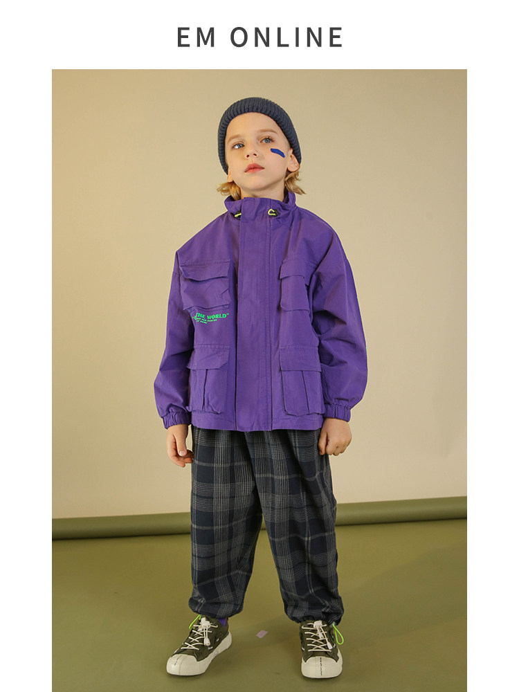 EM children's trend stand-up collar coat 2021 spring boys casual trend zipper shirt frock coat hip-hop style