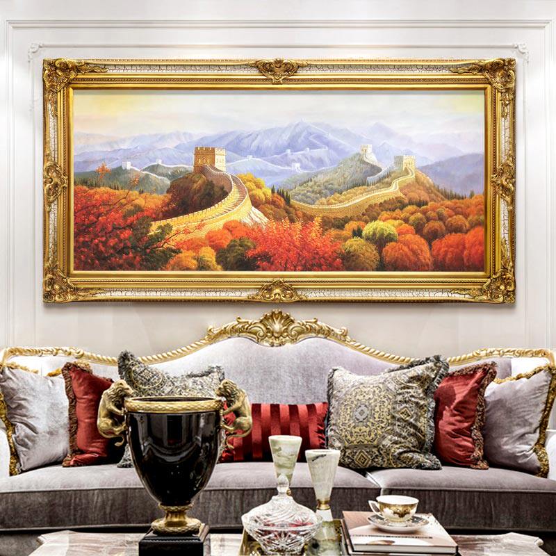 欧式手绘油画 万里长城客厅书房装饰画玄关过道风水挂画定制油画