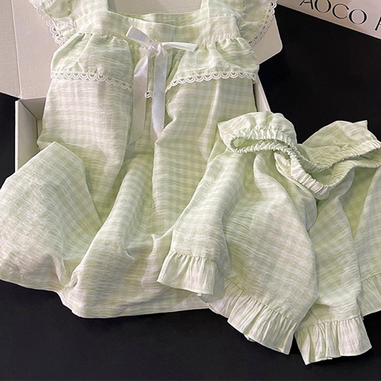 吊带短裤睡衣女夏纯棉家居服套装