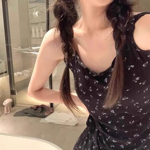 家居服套装 韩系小碎花吊带背心睡衣女夏季 短裤 薄款 甜美带胸垫无袖