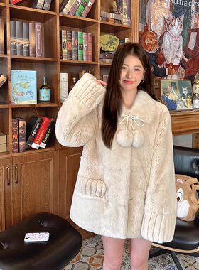 高级感獭兔毛毛绒外套女秋冬季新款百搭小个子加厚保暖中长款卫衣