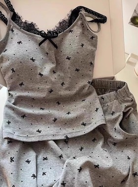 Sin Glee 少女吊带睡衣女款夏季新款带胸垫蝴蝶结蕾丝花边家居服