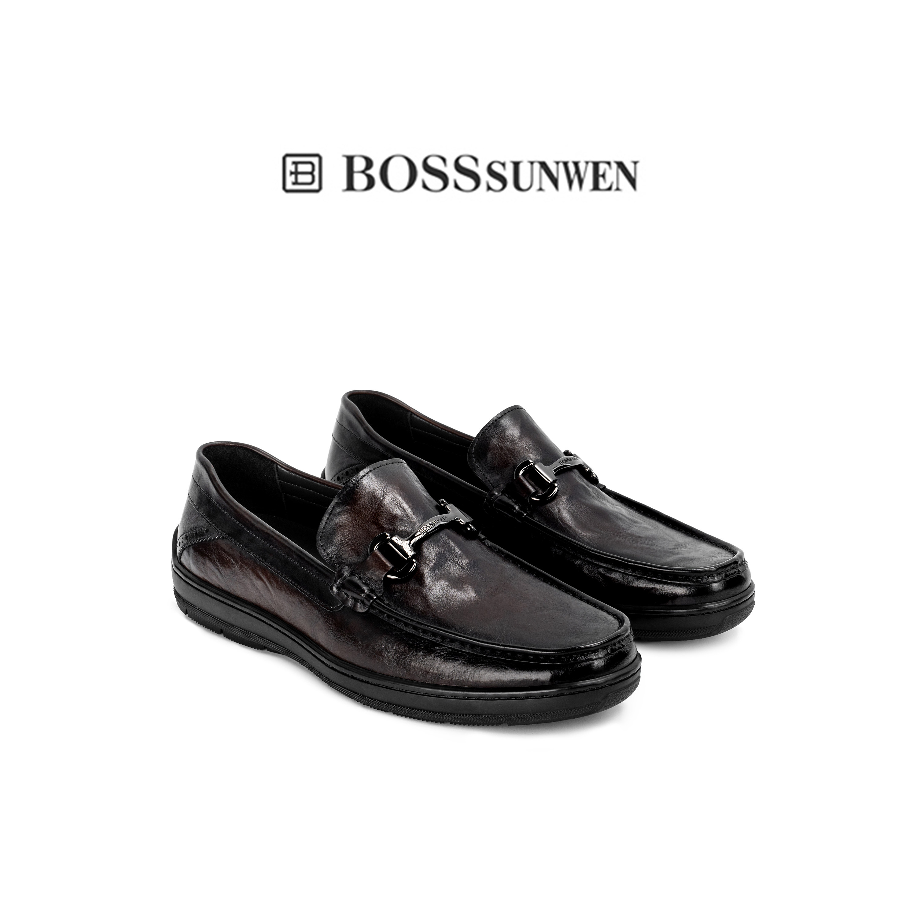BOSSSUNWEN/博斯·绅威夏季新款公务一脚蹬男士乐福鞋真皮套脚鞋图片