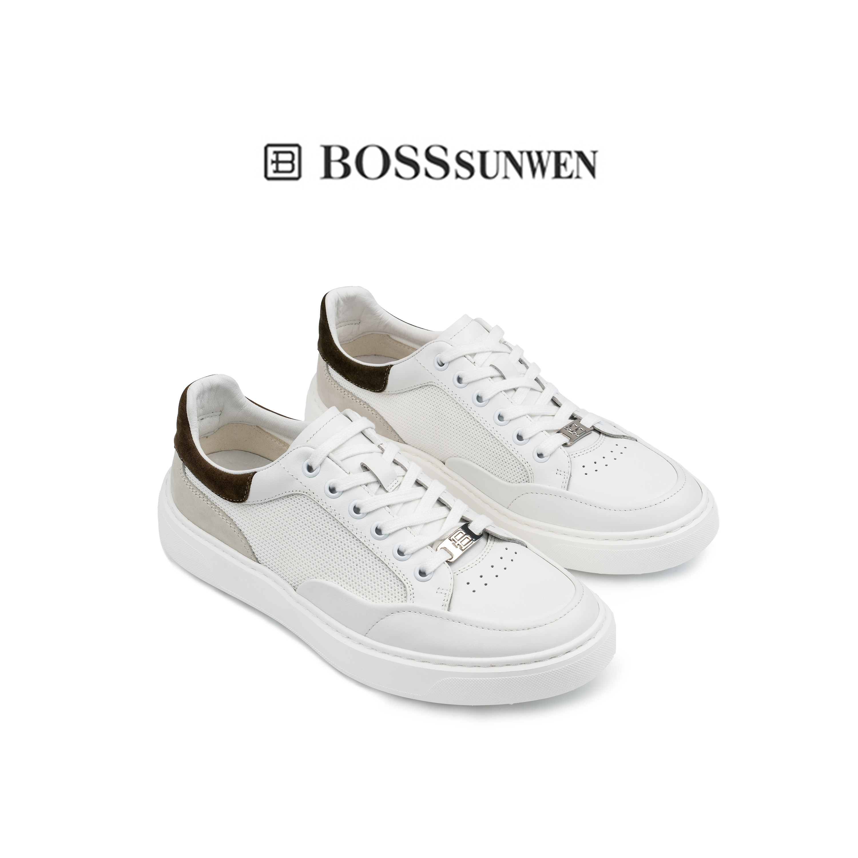 BOSSSUNWEN/博斯·绅威夏季新款厚底网面运动板鞋休闲小白鞋图片