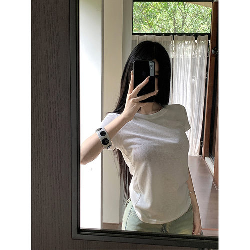 实拍现货-夏季女装雪花棉短袖t恤2025夏季薄款微透上衣INS女
