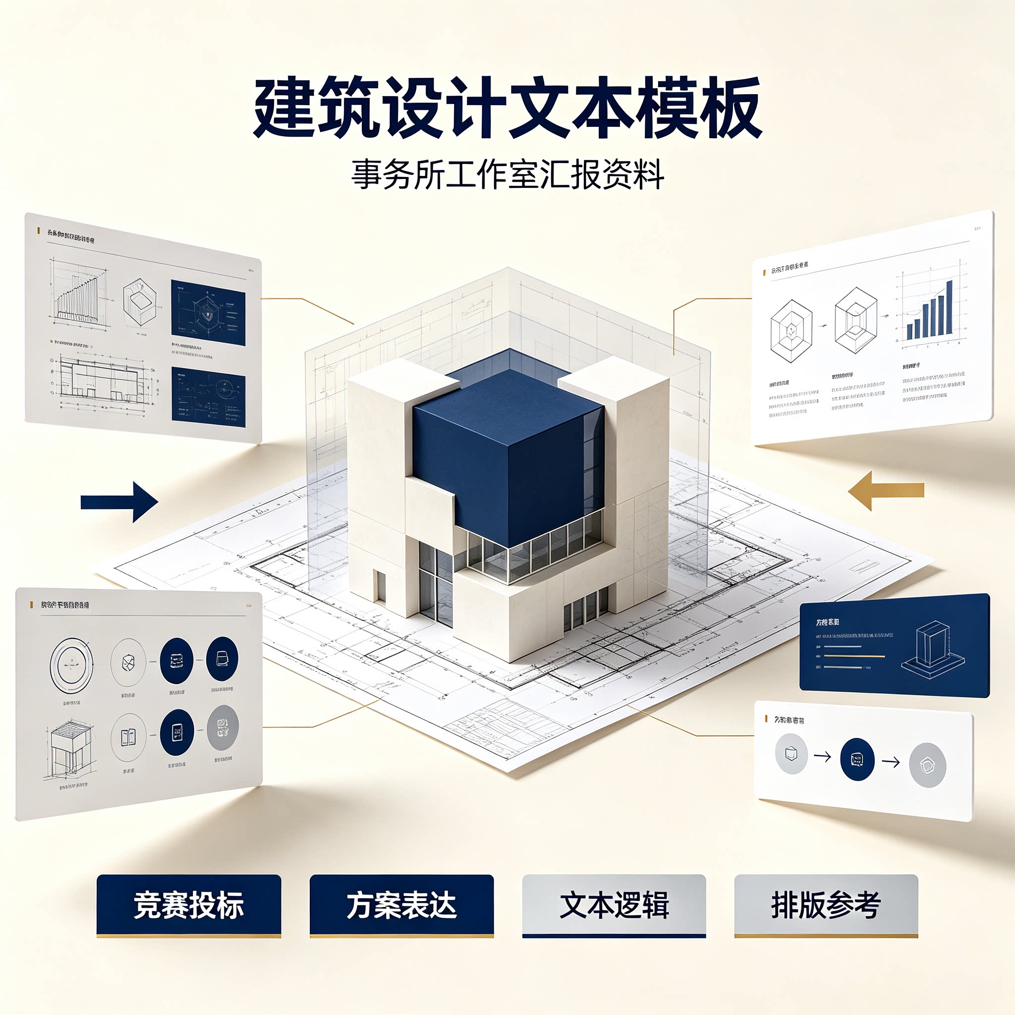 建筑设计文本PPT模板同济建筑事务所工作室设计院竞赛投标汇报PPT图片