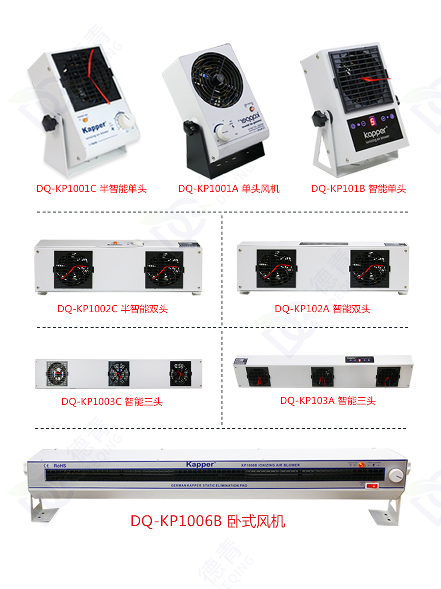 德青离子风机悬挂式多头工业静电清除器卧式台式智能离子风扇