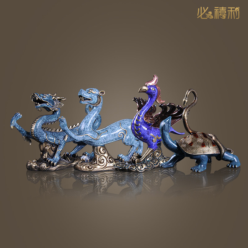 必禧利纯铜四大上古神兽摆件青龙白虎朱雀玄武神龟风水家居装饰