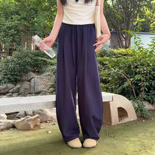 亚麻阔腿裤女夏季薄款2026新款慵懒老钱风宽松垂感休闲直筒气球裤