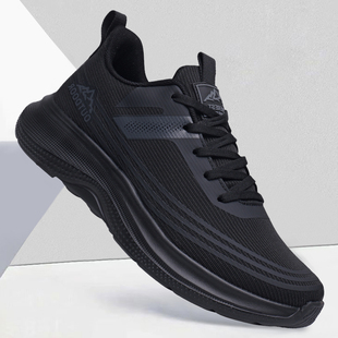 潮鞋2026春季新款网面男鞋黑色透气运动鞋软底轻便系带休闲鞋子男