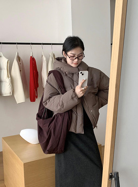 TG 蓬松白鸭绒可拆卸帽立领休闲抽绳羽绒外套女2025冬季新款23806