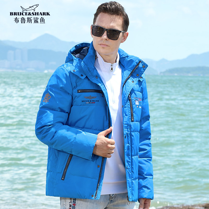 秋冬季新款羽绒服男士加厚外套布鲁斯鲨鱼潮牌大码男款宽松开衫