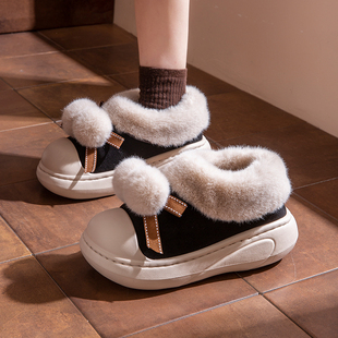 包跟厚底防滑棉鞋 时尚 加绒保暖外穿雪地靴 女生冬季 可爱棉球棉拖鞋