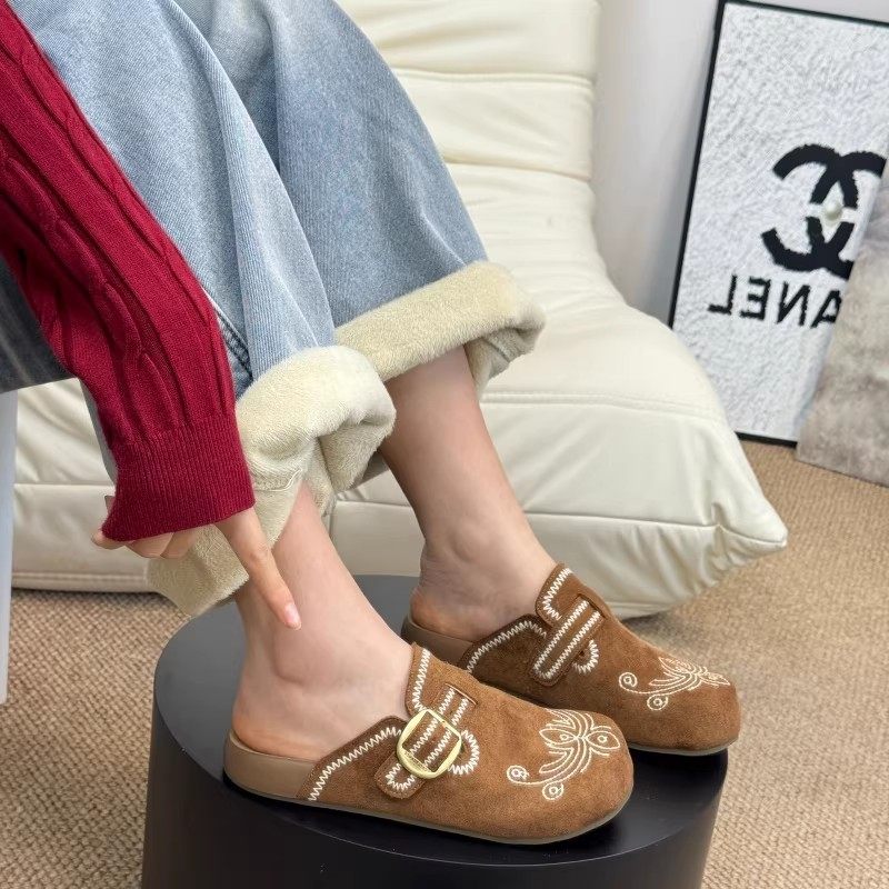 Good奈时尚复古刺绣包头一脚蹬半拖鞋女2026春季新款懒人穆勒拖鞋,女鞋,包头拖,淘宝优惠券,粉丝福利购,淘宝优惠卷