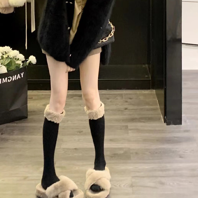 羊羔绒小腿袜黑棕色长筒毛球小腿袜子女秋冬款加厚jk中筒袜堆堆袜,女士内衣/男士内衣/家居服,中筒袜,淘宝优惠券,粉丝福利购,淘宝优惠卷