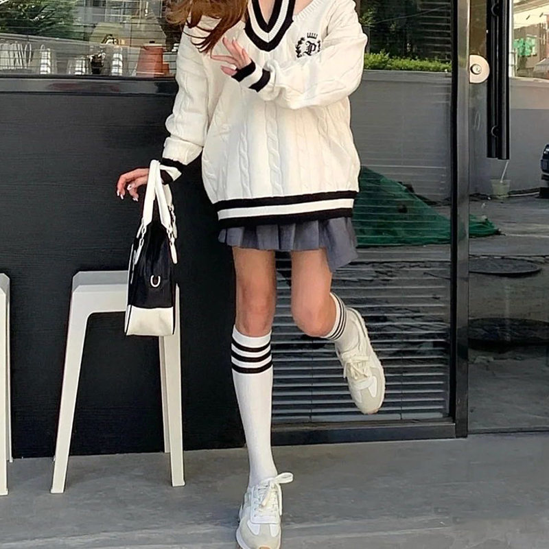 三条杠小腿袜女棉学院风日系袜子
