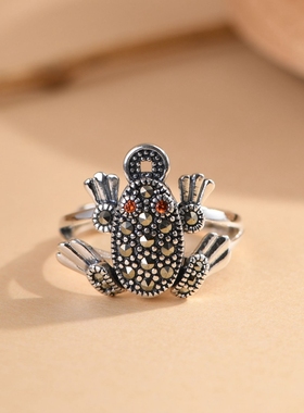 女款S925纯银个性青蛙戒指