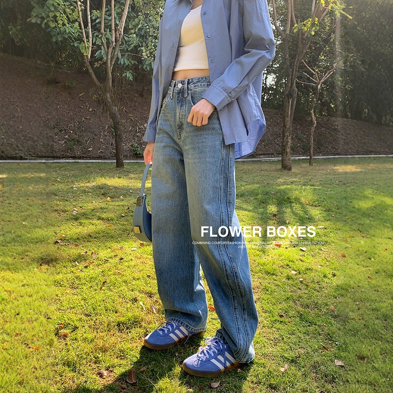花匣子牛仔裤女86705蓝色香蕉裤2026春款不挑人宽松小个子弯刀裤
