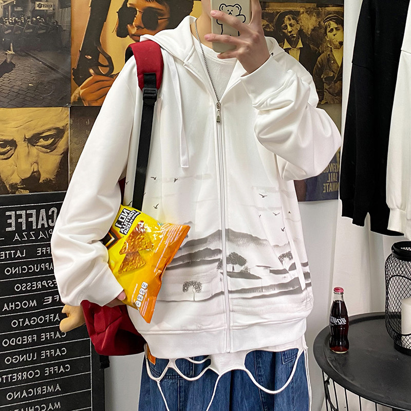 Spring couple's cardigan Hooded Sweater Hong Kong Style loose large size coat men's coat