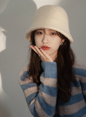 RX23秋冬新款纯色羊羔毛渔夫帽女护耳保暖时尚盆帽洋气水桶帽子