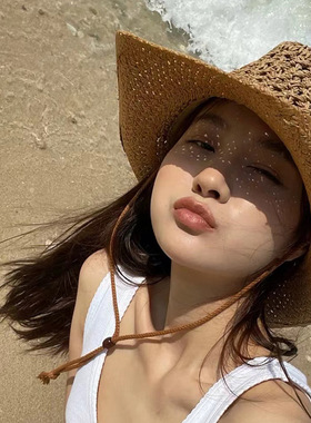 日本INS春夏度假草帽西部牛仔帽海边防晒遮阳太阳帽显脸小沙滩帽