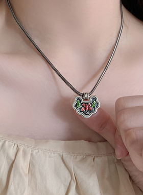 中国风如意锁扣镀银锁骨链女款