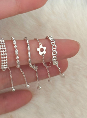 简约叠戴抽拉链条戒指女百搭时尚甜酷个性S925银指环ins食指戒潮