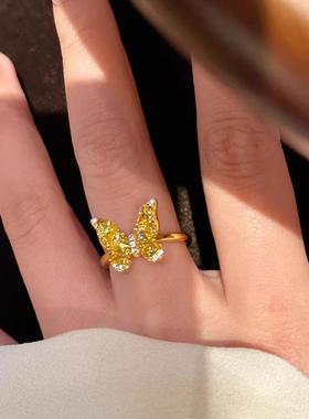 甜美蝴蝶戒指女超闪轻奢优雅设计高级感开口指环ins风小众食指戒