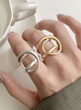 哑光线条交错戒指女几何立体个性不规则开口指环小众设计感食指戒