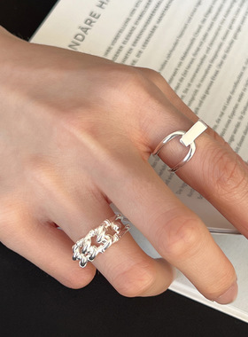 几何简约冷淡风线条交叉戒指女时尚个性百搭S925镀银开口食指环潮