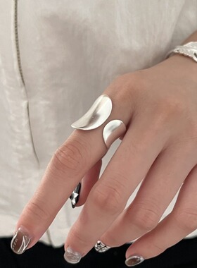 不对称几何宽边戒指女个性时尚气质欧美风S925镀银开口指环食指戒