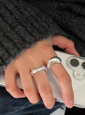 简约字母波浪戒指女几何不规则雾面哑光开口叠戴指环创意食指戒潮