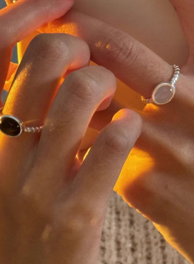 简约黑白锆石戒指女叠戴气质优雅开口指环ins小众时尚百搭食指戒