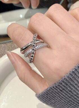 复古重工线条交叉戒指女简约冷淡风设计感精致开口指环网红食指戒
