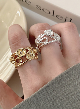 甜美镂空花朵轻奢食指戒