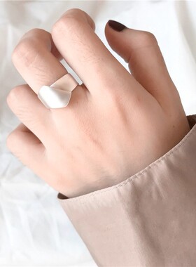 韩版S925镀银光面不规则戒指女ins复古欧美几何简约开口食指环潮