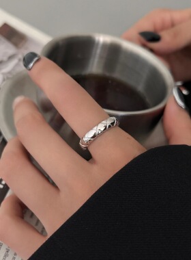 甜酷网格戒指女韩版时尚气质几何叠戴开口指环ins小众设计食指戒