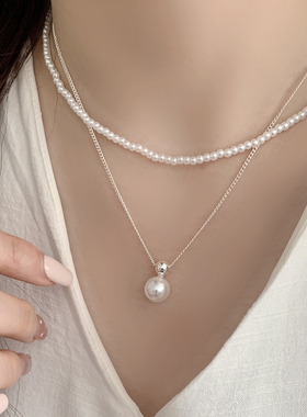 小众ins风仿珍珠圆珠锁骨链女