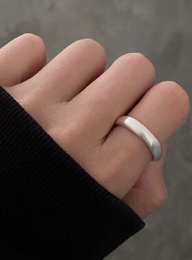 高级感磨砂素圈戒指女简约冷淡风气质个性百搭S925镀银开口食指环