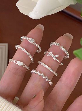 甜美叠戴戒指女细圈百搭精致蝴蝶结爱心开口指环ins风网红食指戒