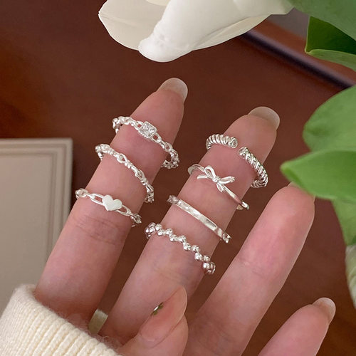 甜美叠戴戒指女细圈百搭精致蝴蝶结爱心开口指环ins风网红食指戒