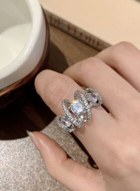 高级感轻奢环绕闪亮戒指女ins风小众设计感气质开口指环食指戒潮