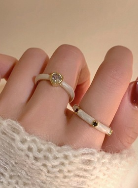 甜酷叠戴滴釉戒指女时尚气质优雅百搭几何S925镀银开口指环食指戒