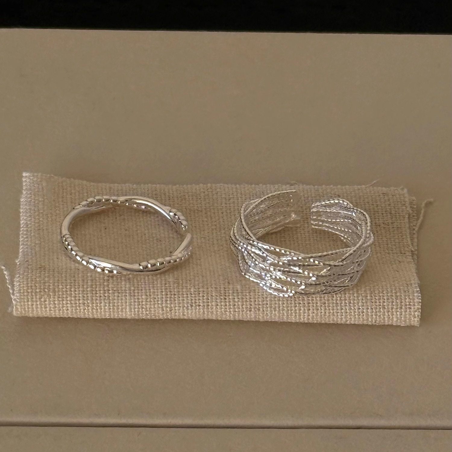 几何线条交叉麻花戒指女多层精致百搭S925镀银开口指环创意食指戒