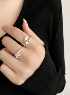 韩版甜美小花朵食指戒指可调节