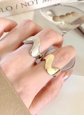 复古金属波浪边镀银食指戒女款