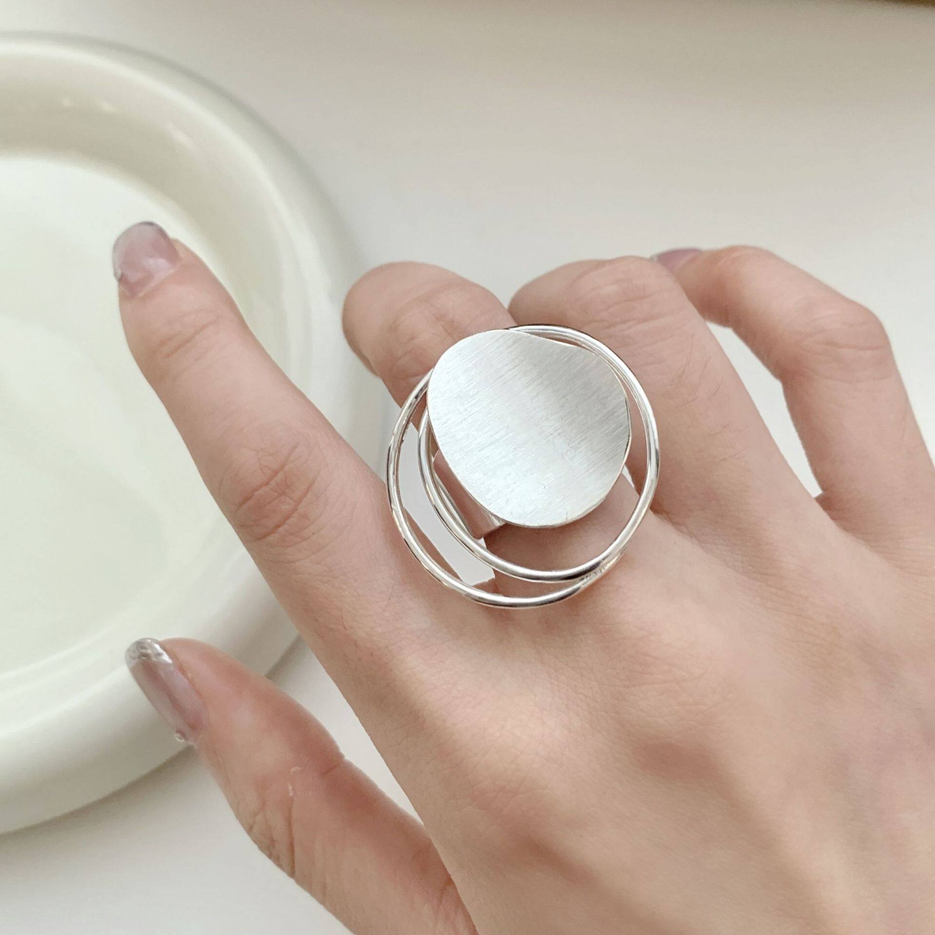 几何镂空线条缠绕戒指女个性嘻哈朋克夸张开口指环网红创意食指戒