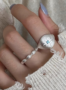 重工星星精致戒指女甜酷时尚个性百搭S925镀银百搭米粒食指戒潮