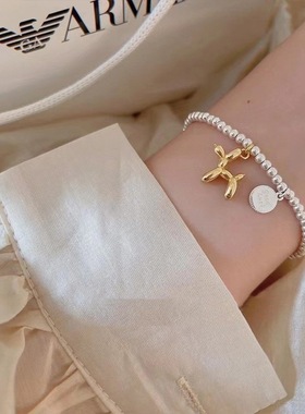 时尚可爱气球小狗手链女简约百搭ins风小众设计S925银圆珠手饰潮